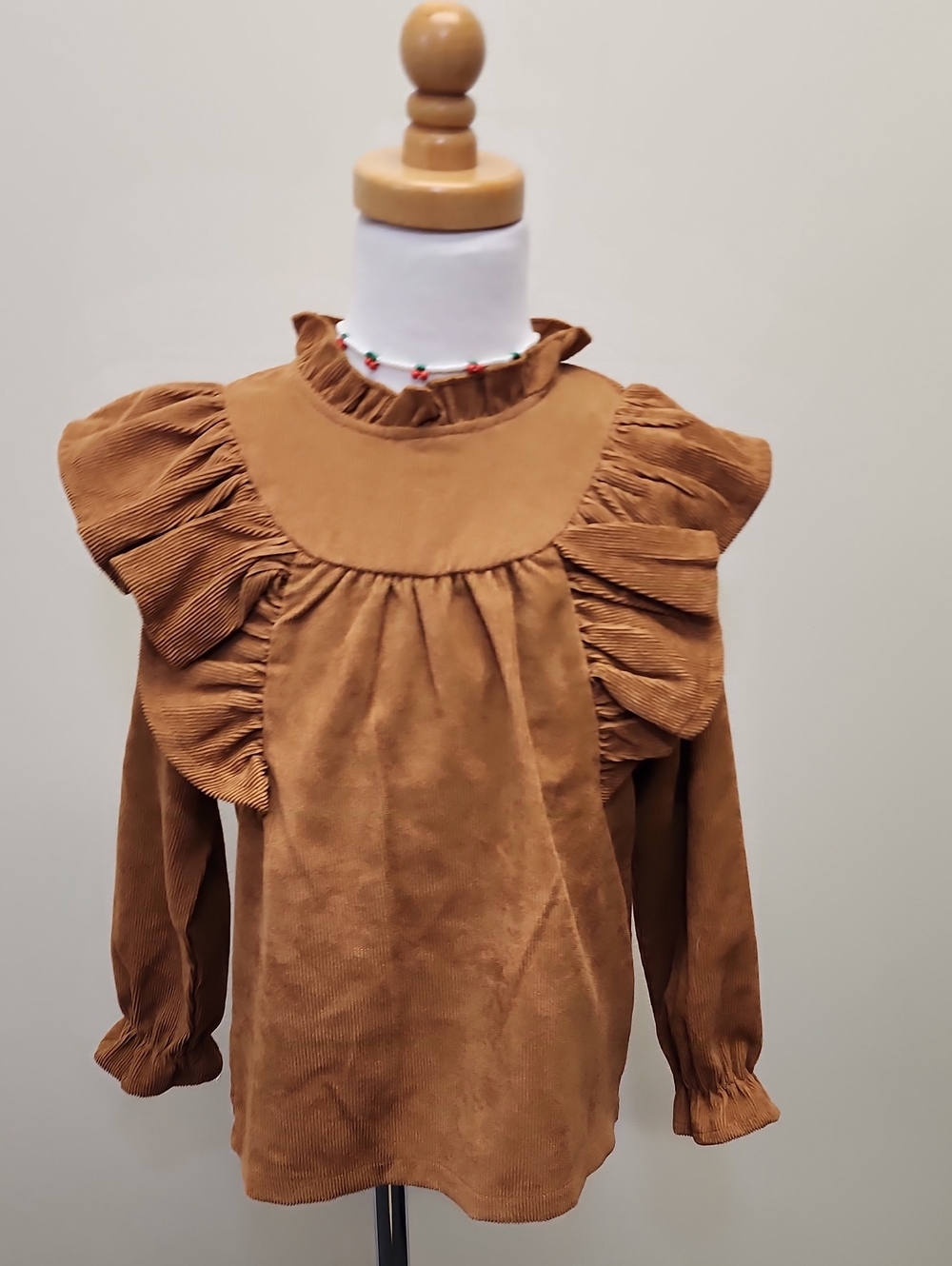 SHEIN Girls Brown Ruffle Long Sleeve Blouse Size 6/7
